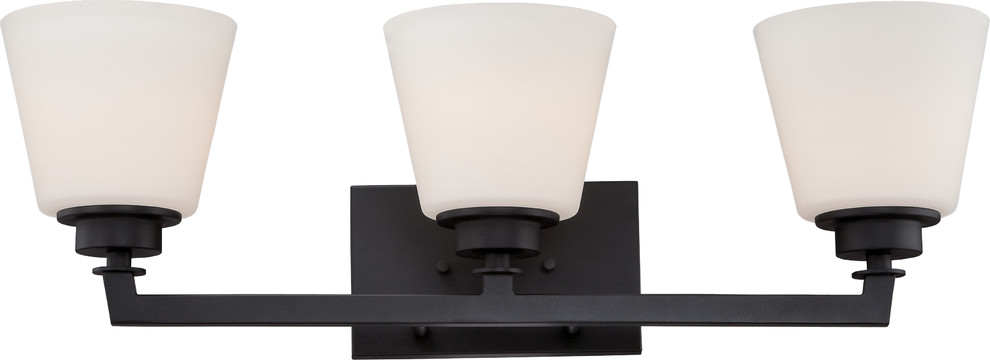 Nuvo Mobili 3-Light Vanity Fixture W/ Satin White Glass In Aged Bronze Finish