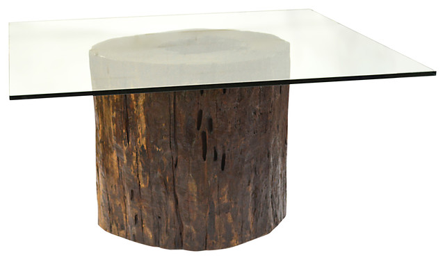 Glass Top Mussutaiba Trunk Dining Table, Tree Trunk Dining Table With Glass Top