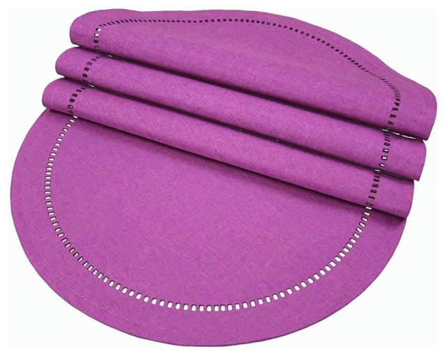 Melrose Easy Care Cutwork Hemstitch 16" Round Placemat, Set of 4, 16