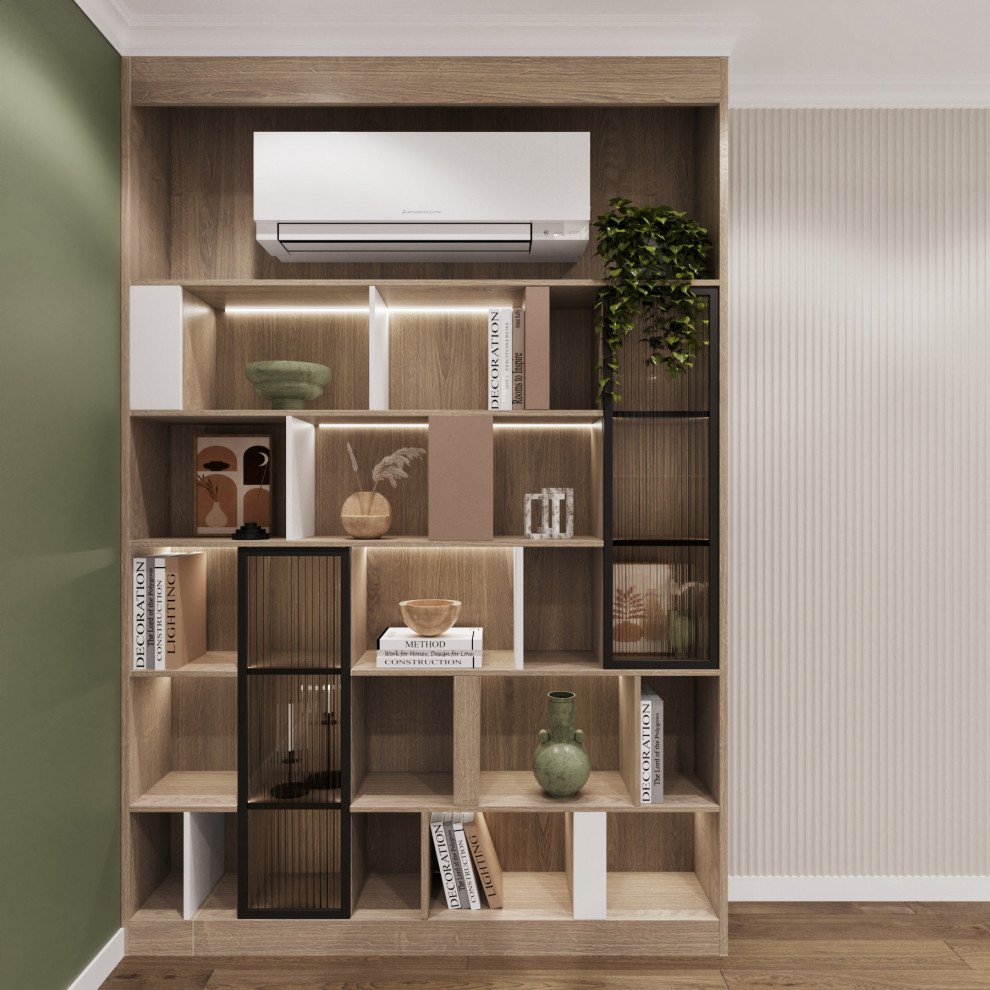 Гостиная с зеленым диваном