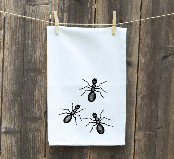 Flour Sack Tea Towel, 3 Ants by Middle Printer
