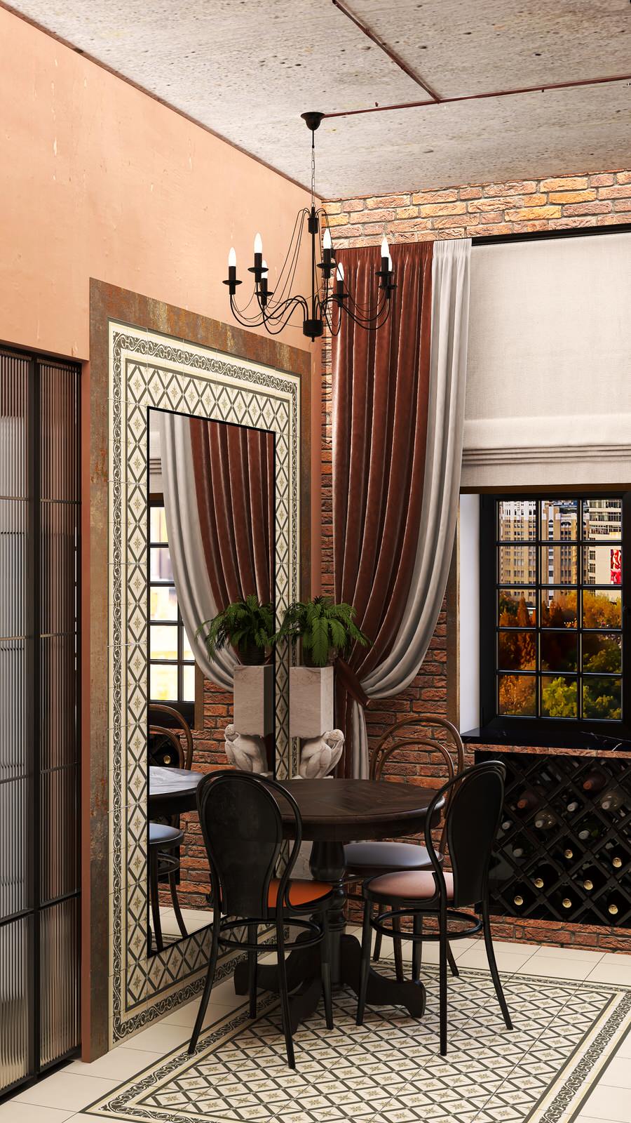 Кухня и ванная в силе ретро в трехкомнатной квартире старого фонда