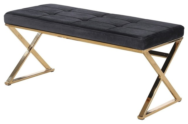 Sagebrook Home Black Gold Velveteen Bench X Legs Contemporary
