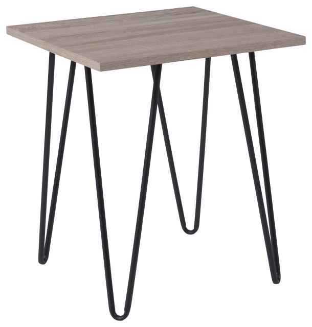Contemporary Square Wood Grain Finish End Table With Hairpin Legs