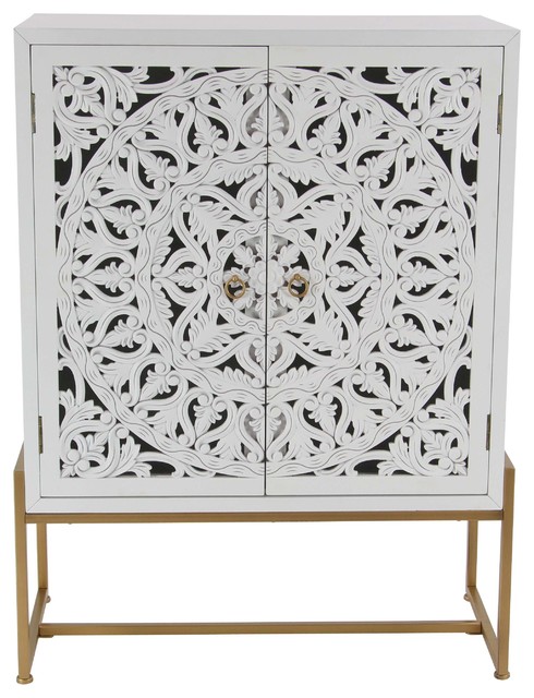 Modern 2 Door Carved Wooden Cabinet Traditional Accent Chests