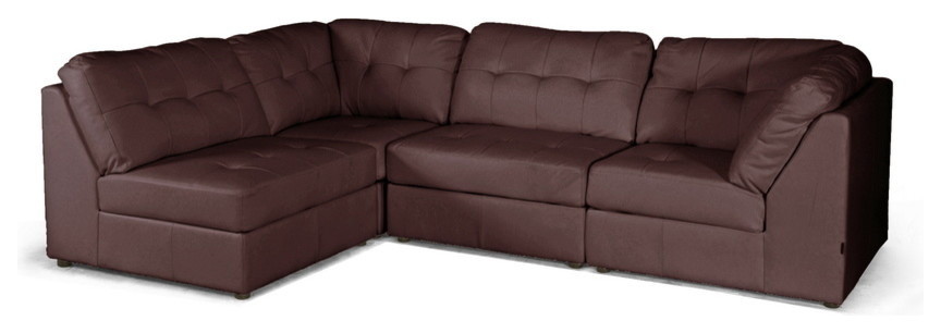 Baxton Studio Warren Brown Leather Modern Modular Sectional Sofa, Set