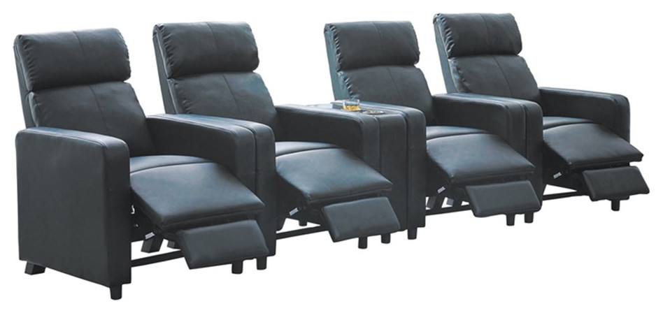 Coaster Toohey 5-piece Faux Leather Recliner Set with One Console Black