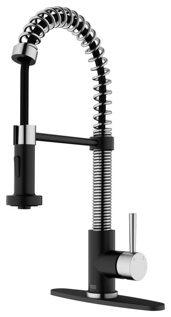 VIGO Edison Pull-Down Kitchen Faucet With Deck Plate, Stainless Steel/Black