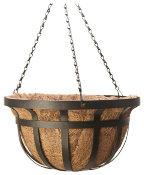Panacea™ 88551 Flat Iron Style Round Hanging Basket, 14", Black