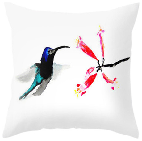 Decorative Pillow Cover, Hummingbird Floral, 16"x16"