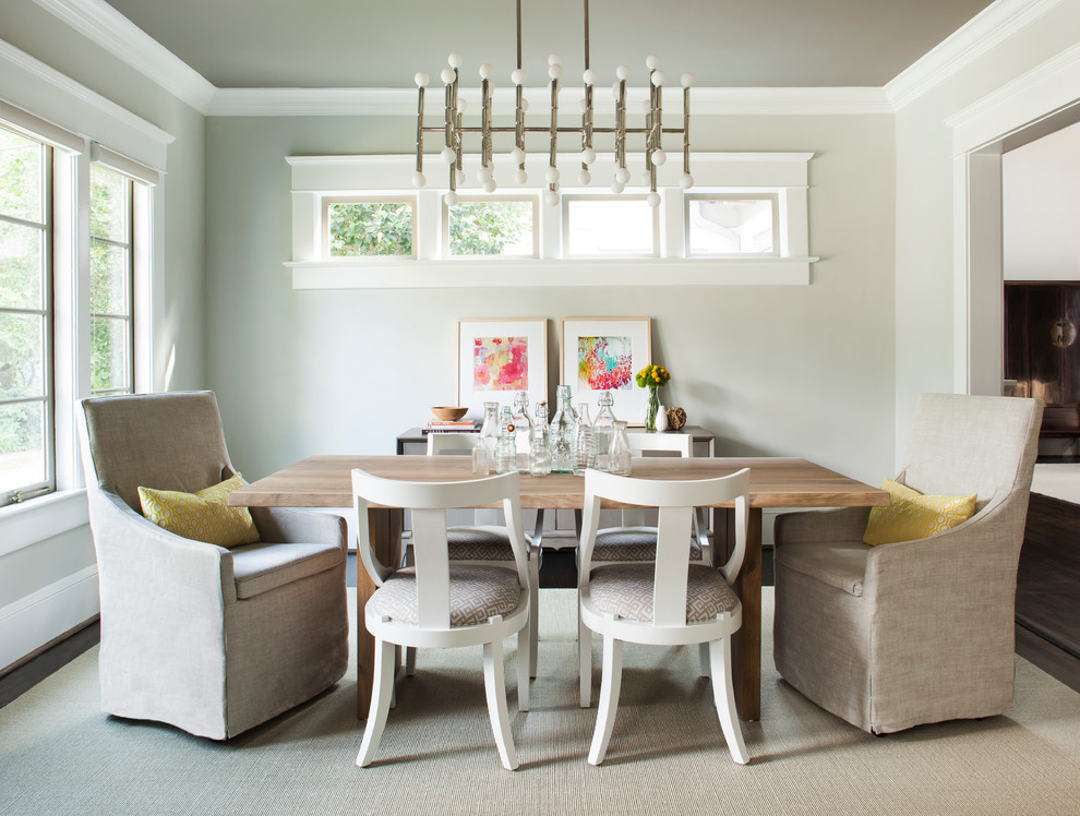 Design ideas for a transitional dining room in Atlanta with grey walls.