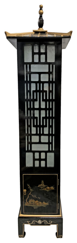 68" Oriental Pagoda Floor Lamp Black Lacquer