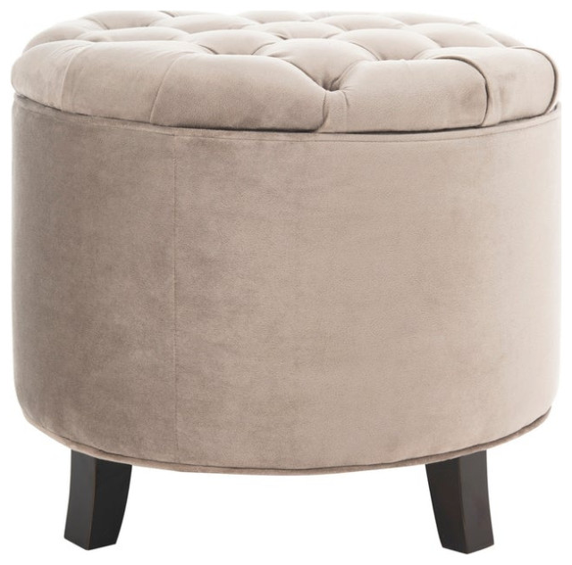 Casio Tufted Storage Ottoman Mushroom Taupe / Espresso Transitional