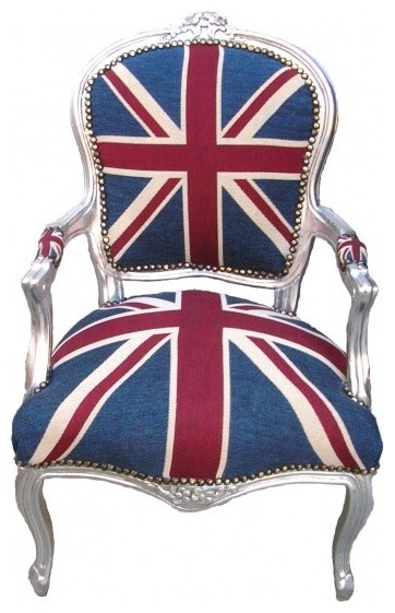 Beatrix French Louis XV Style Chair in Union Jack, Silver