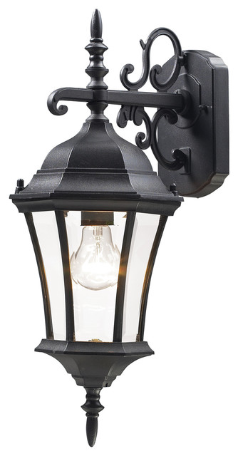Wakefield 1-Light Outdoor Wall Light, Black With Clear Beveled Glass