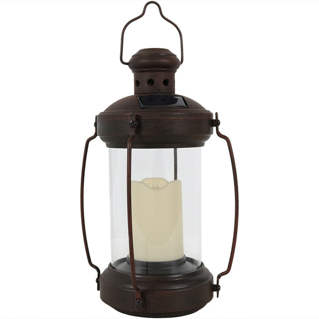 Sunnydaze 12" Outdoor Antique Hanging Solar Lantern With Candle and LED