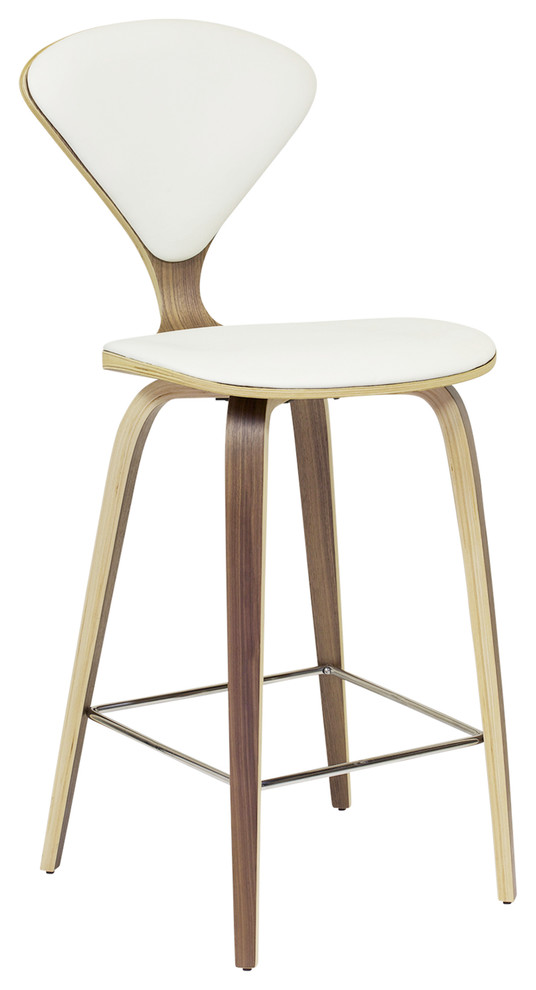 Satine Stool With White Leather, Counter Height Midcentury Bar