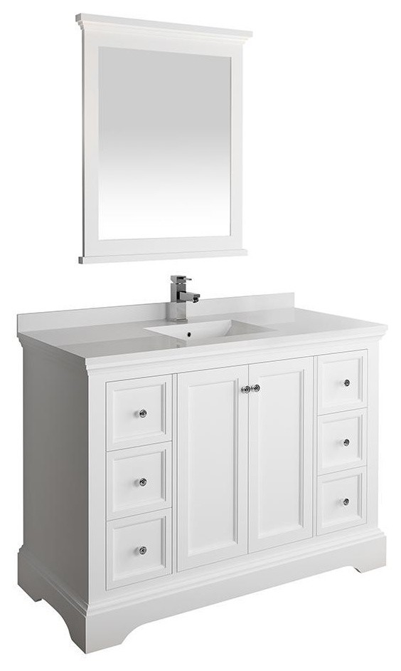 Fresca Windsor 48" Matte White Traditional Bathroom Vanity