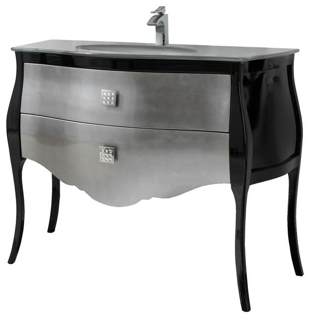 Hispania Bath Paris 44" Bathroom Vanity, Black and Silver Lacquered