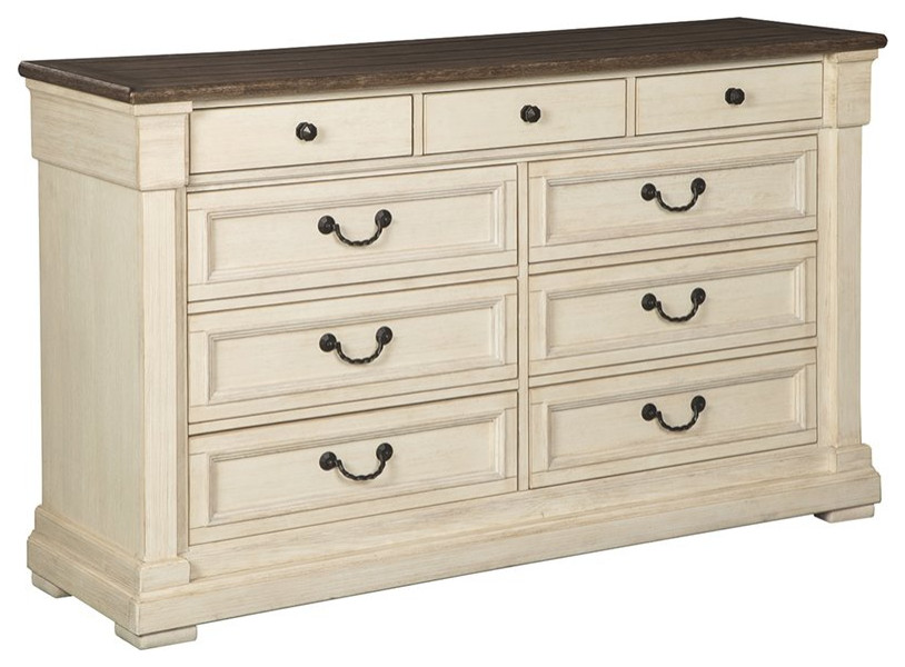 Ashley Furniture Bolanburg 9 Drawer Dresser in Antique White and Oak