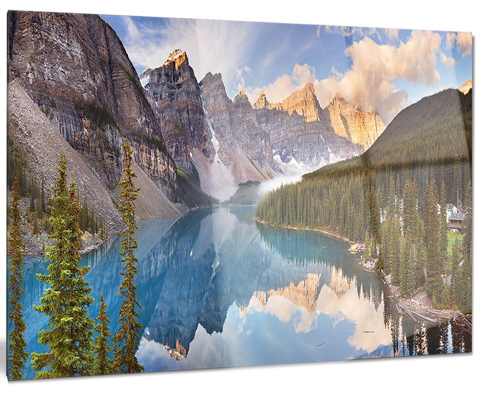 "Moraine Lake in Banff Park Canada" Metal Wall Art, 28"x12" Rustic