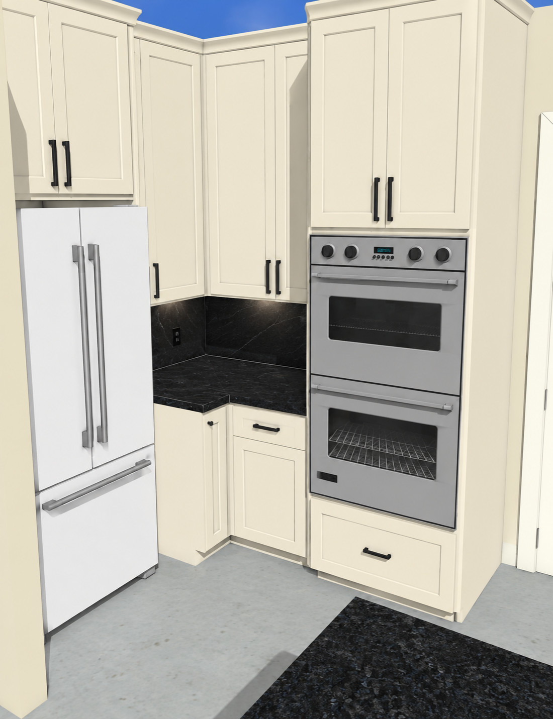 Custom Transitional Kitchen with Cream Shaker Cabinets & Black Countertops