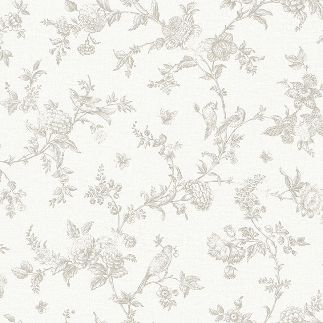 407270063 Delphine Nightingale Taupe Floral Sure Strip Prepasted Wallpaper, 20.5 Contemporary