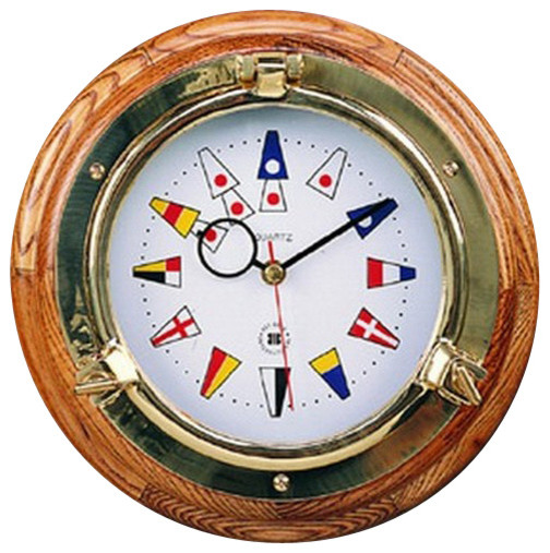 Nautical Antique Brass Ship Porthole Clock Beach Style Wall Clock Home Decor