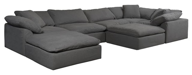 7 Pc Slipcovered Modular Sectional Sofa With Ottomans Performance Fabric Gray