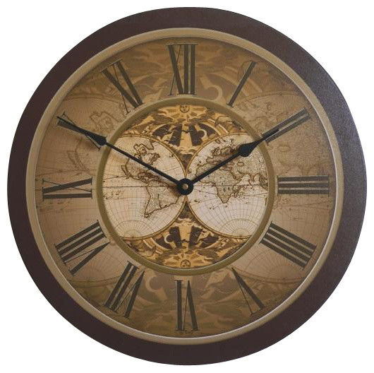 Old World Map Wall Clock, 18"