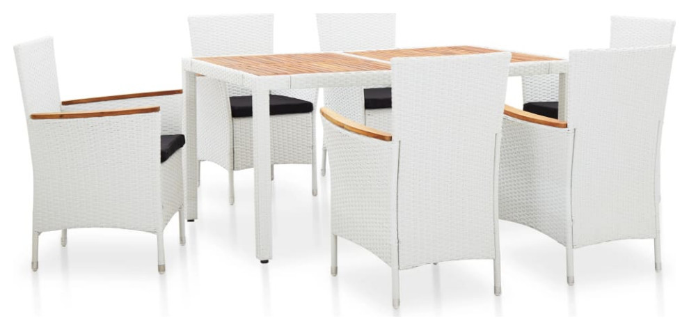 vidaXL Patio Dining Set 7 Piece Outdoor Table and Chairs Poly Rattan White