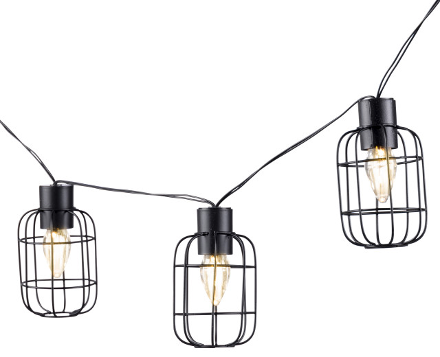 6' Solar Patio Lights, Black Wire Frames, Round/Oval Outdoor Rope And