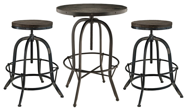 Industrial Modern Dining Bar Table 3-piece Set, Black Metal 