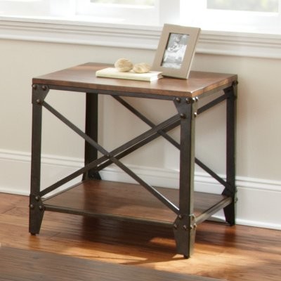 Steve Silver Winston Square Distressed Tobacco Wood and Metal End Table