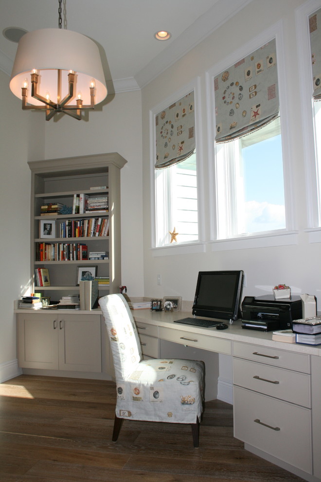 Design ideas for a beach style home office in Denver.