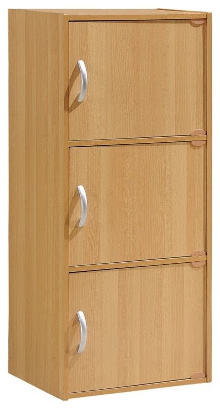 Hodedah 3 Shelf 3 Door Multi-Purpose Wooden Bookcase in Beige Finish