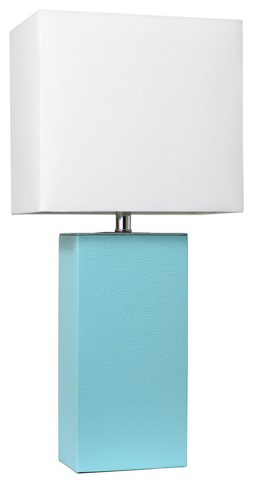 Elegant Designs Modern Leather Table Lamp With White Fabric Shade, Aqua