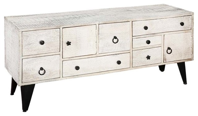 Ystad 55 White Mid Century 7 Drawer Accent Media Console Cabinet