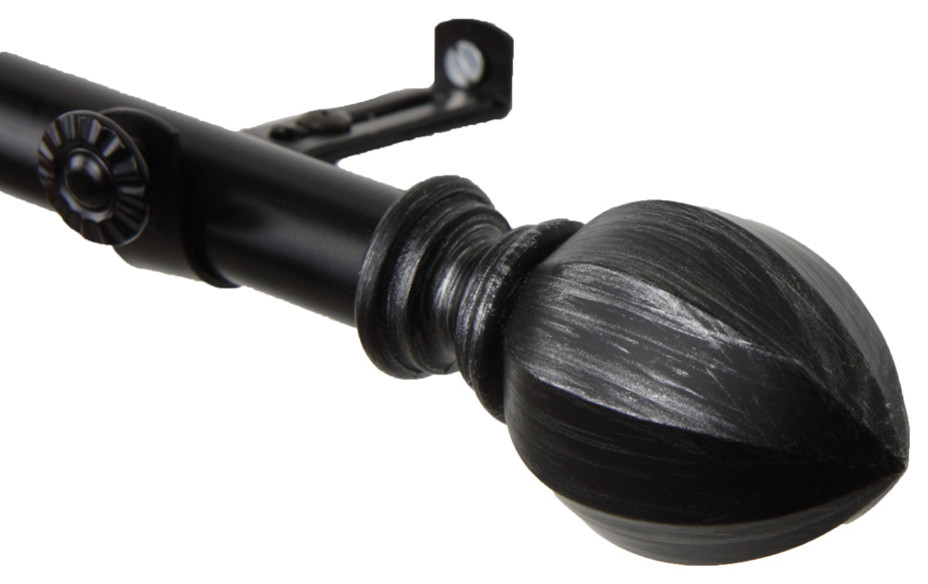 28 to 48-Inch Black Rod Desyne Crest Double Window Curtain Rod Set