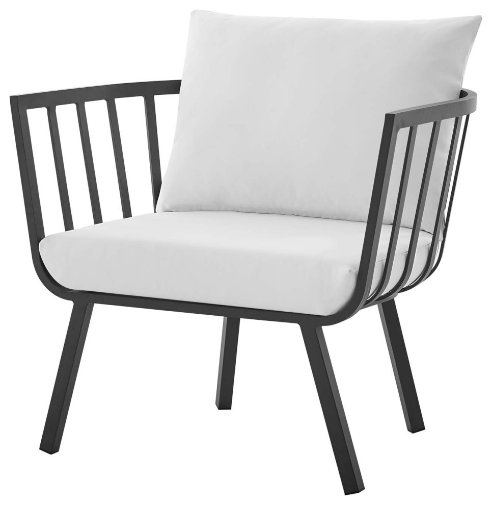 Outdoor Patio Furniture Armchair Lounge Chair, Aluminum Fabric, Grey Gray White