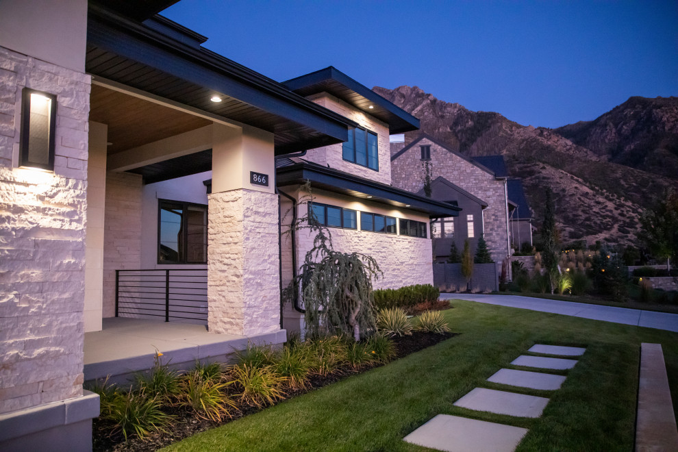 Photo of a contemporary front yard garden in Salt Lake City with with path and concrete pavers.