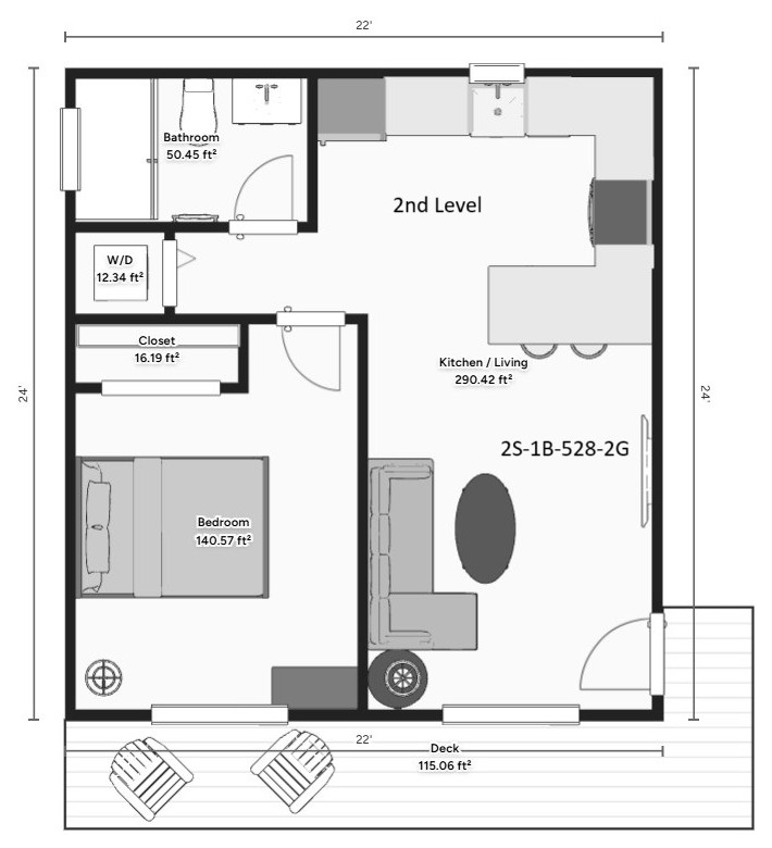Garage ADUs 2S-1B-528-2G Level2