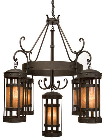 Duomo Old Iron Five-Light Chandelier with White Mica Shade