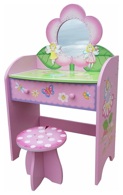 Dressing Table in Pastel Coloured MDF with Stool, Fairy and Flowers Design