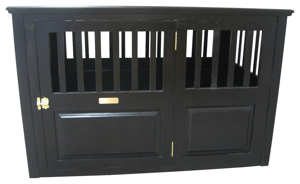 Wooden Dog Crate Medium Side Open Left, Espresso Transitional Dog