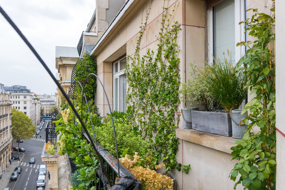 Exemple d'un petit balcon nature avec un garde-corps en métal.