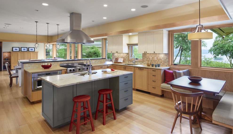Mid-sized transitional enclosed kitchen photo in Minneapolis with an island