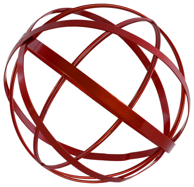 Metal Orb Dyson Sphere Sculpture, Large, Red Contemporary Garden Statues And Yard Art by