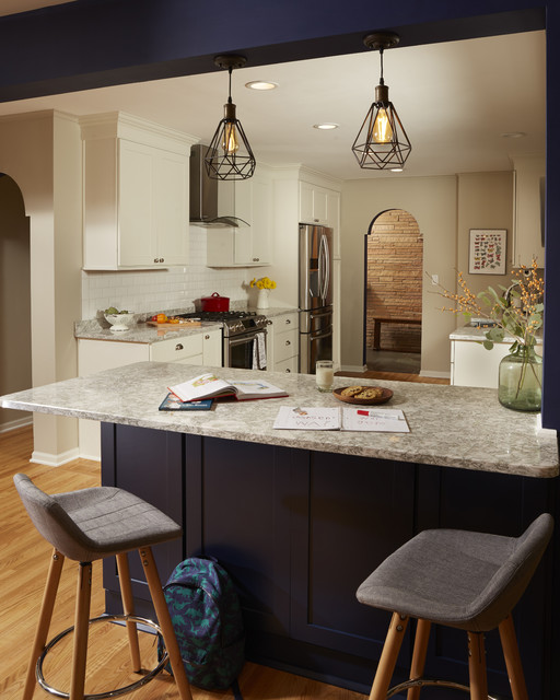 blue kitchen peninsula