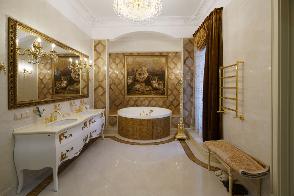 Artistic mosaic "LIONS" in the classic bathroom